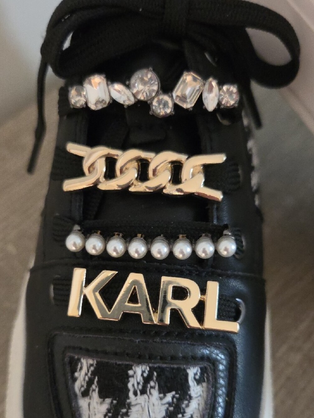 Karl Lagerfeld Black White Gretel Houndstooth Rhinestone Platform Sneakers 6.5 - Picture 2 of 8